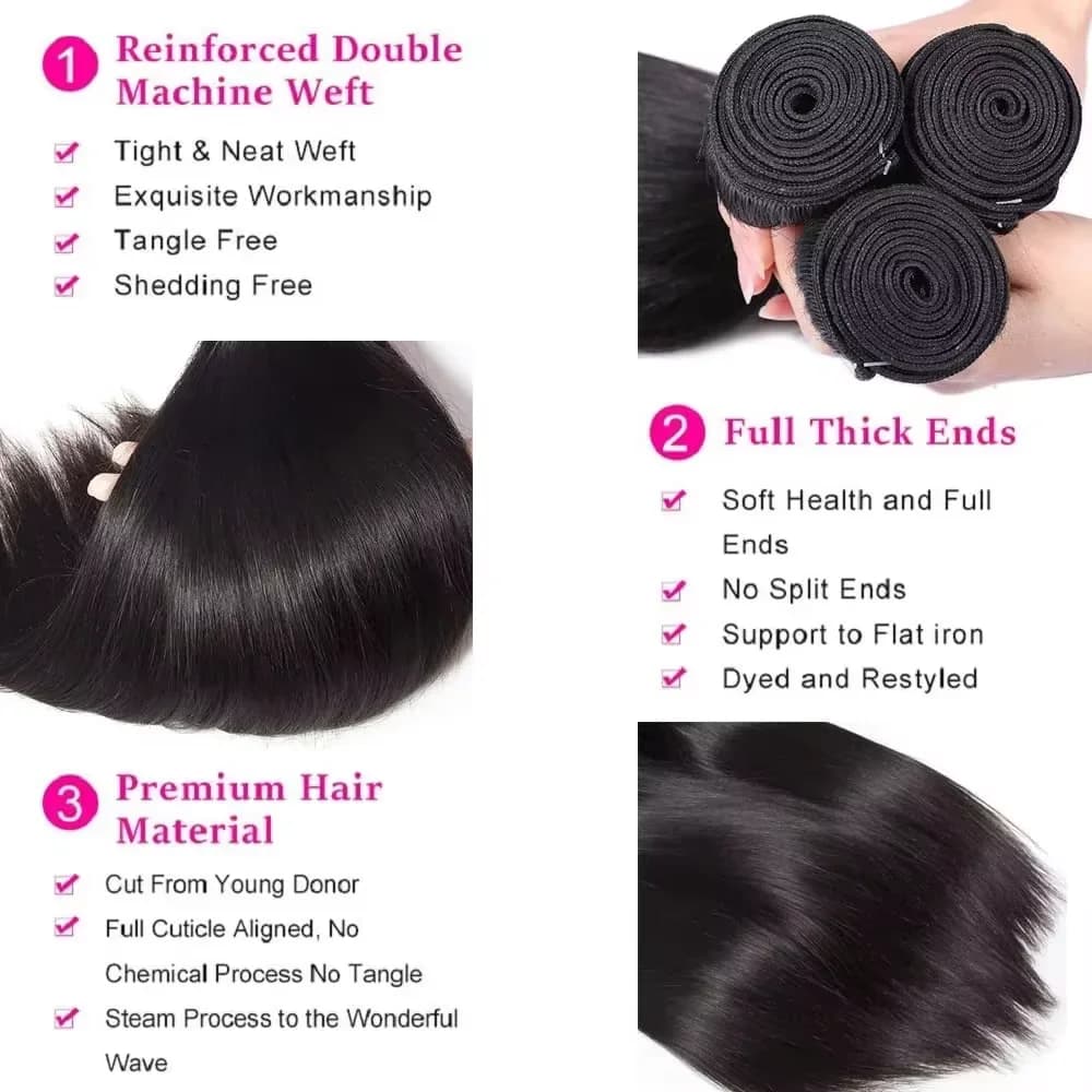 GleamHaze 34 Inch Straight Human Hair Bundles 16A thumbnail 5